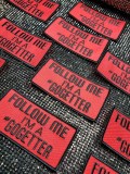 Red Embroidered Patch, "Follow Me I'm a Go-getter" Iron-on Embroidered Patch for Entrepreneurs; Size 4"x2"