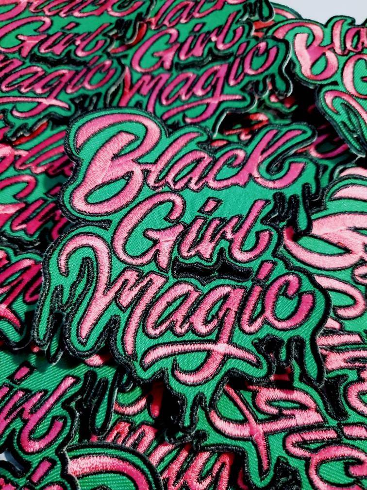 Pink & Green,"Drippin, Black Girl Magic" NEW Design, Iron-on Embroidered Patch, DIY Applique, Size 4", Cute Gift for Sorority Girl