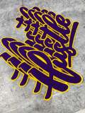 Exclusive, Purple & Gold "Hustle" Chenille Patch (iron-on) Size 10"x8", Varsity Patch for Denim, Shirts and Hoodies, Large Patch
