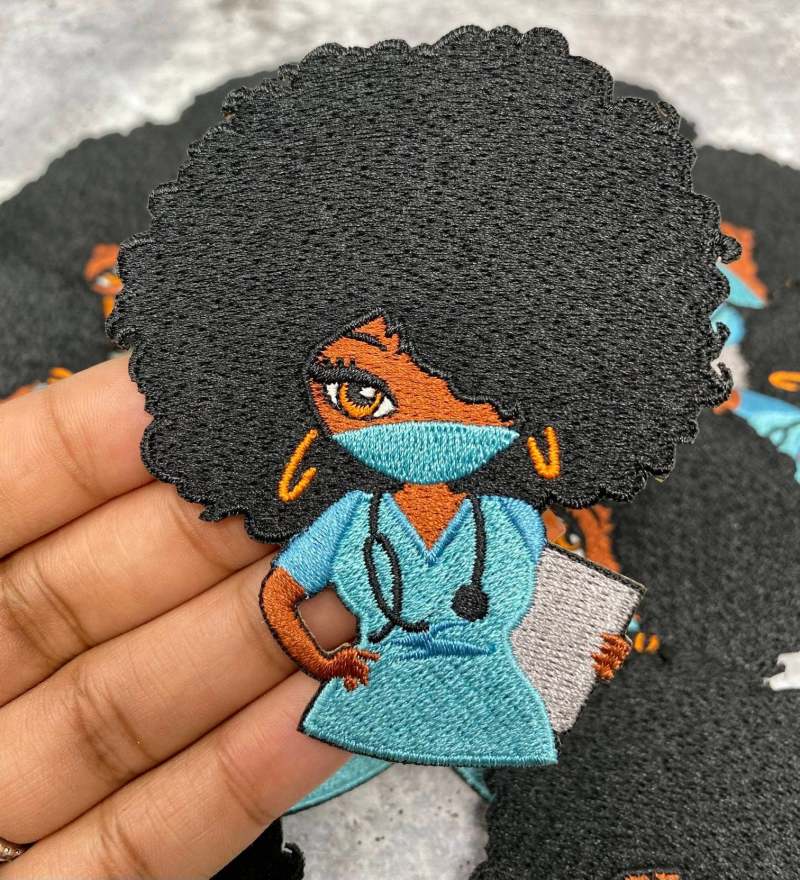 New, "Cute N' Sassy Nurse" w/Clipboard (Small Patch), 100% Embroidery, Size 3.5" Iron-on Exclusive Applique, Jacket Patch, Patch for CR O CS