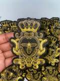 Metallic Gold, Black and Gray Royal Bee Crest, With Crown Emblem patch, DIY, Embroidered Applique Iron On Patch, Size 3"