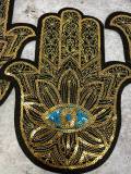 Exclusive, "Golden Hamsa Blue Eye Patch," Sequins Iron-on Patch, Bling Patch, DIY Applique; Vintage Patch, Sz 10.5", Eye of Protection, 1-pc