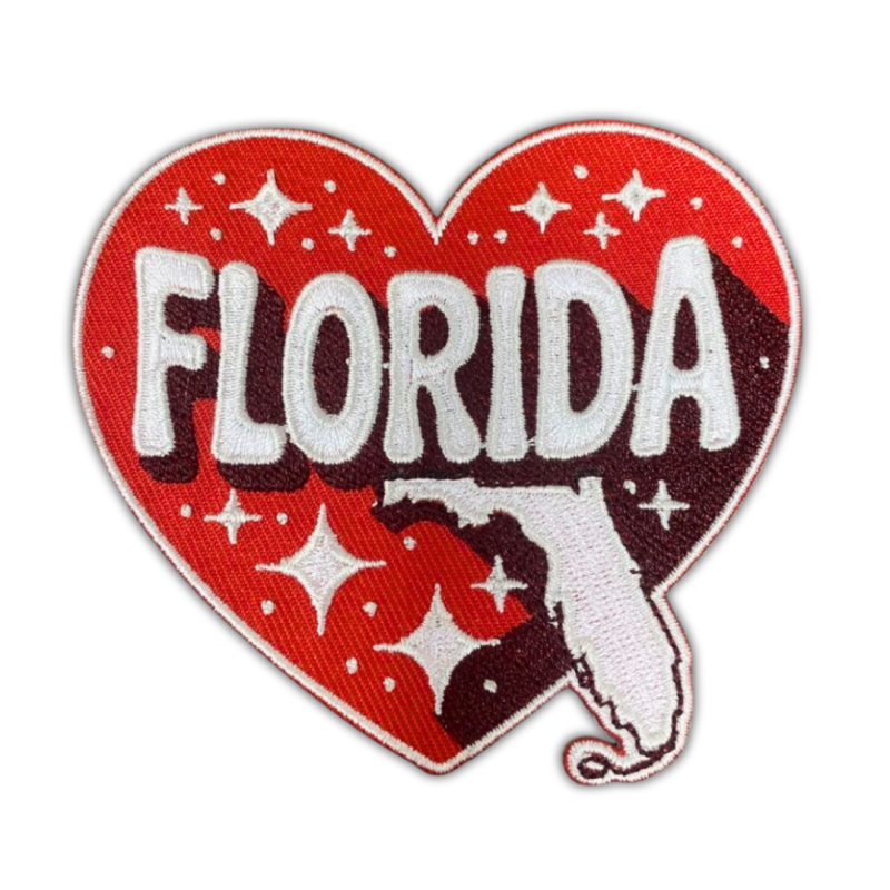 Patch Party Club (1-pc), 3.5” Florida Heart State Patch with 3M Adhesive Backing – Perfect for Hats, Bags, Jackets, DIY Projects & Clothing