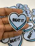 NEW, "Beat It"  2-pc/set, 2"-x 1" inch, DIY, Embroidered Applique Iron On Patch, Patches for Girls Jackets