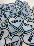 NEW, "Beat It"  2-pc/set, 2"-x 1" inch, DIY, Embroidered Applique Iron On Patch, Patches for Girls Jackets