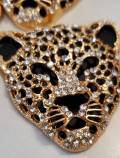 Exclusive, Gold & Black Leopard/Jaguar Charm with Rhinestones, 1-pc Flatback Charm for Crocs, Phone Cases, Sunglasses, and Decor! Size 2"x2"
