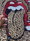 NEW, Leopard Sequin Lips With Velvet Tongue Patch (iron-on) Size 12", LARGE Bling Patch for Denim Jacket, Shirts, Hoodies, and More
