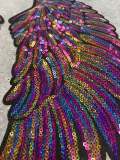 New Sequins, Multi-Colored Angel Wings Patch (iron-on) Size 10"x5.5", LARGE Bling Patch for Denim Jacket, Shirts, Hoodies