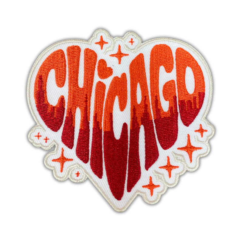 Patch Party Club (1-pc), 3.5” Chicago Heart Retro Patch with 3M Adhesive Backing – Great for Hats, Bags, Jackets, DIY Projects & Clothing