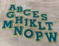 Patch Party Club, (1-pc) Teal & Cream w/ GOLD Glitter Chenille iron-on letters, Size 2.75” OVERSTOCK not all letters available, 10 pcs minimum purchase, For Hats, DIY Crafts, Jackets, Junk Socks, and More (Copy)