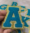 Patch Party Club, (1-pc) Teal & Cream w/ GOLD Glitter Chenille iron-on letters, Size 2.75” OVERSTOCK not all letters available, 10 pcs minimum purchase, For Hats, DIY Crafts, Jackets, Junk Socks, and More (Copy)