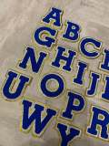 Patch Party Club, (1-pc) Blue & White w/ GOLD Glitter Chenille iron-on letters, Size 2.75” OVERSTOCK not all letters available, 10 pcs minimum purchase, For Hats, DIY Crafts, Jackets, Junk Socks, and More