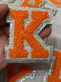 Patch Party Club, (1-pc) Orange & Gray w/ AB SILVER Glitter Chenille iron-on letters, Size 2.75” OVERSTOCK not all letters available, 10 pcs minimum purchase, For Hats, DIY Crafts, Jackets, Junk Socks, and More (Copy) (Copy)