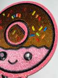 NEW, Adorable 1-pc "Sprinkle Donut" Patch w/Pink GLITTER, Cute Patch for Girls, iron-on Patch, Denim & Crocs Patch for Little Girls, Size 3"