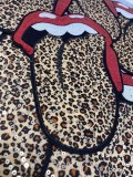 NEW, Leopard Sequin Lips With Velvet Tongue Patch (iron-on) Size 12", LARGE Bling Patch for Denim Jacket, Shirts, Hoodies, and More
