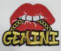 Poppin' Red Lip "Gemini" w/Gold Metallic Chain|Iron-On Patch|Astrology Applique|Cool Embroidered Patch|DIY Patch for Denim & Accessories