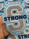 Chenille, Monogram Letter, "S" Embroidered Word STRONG, Blue, Gray, White, Size 6", Iron-on Backing, Medium Applique, Varsity Patch for Men