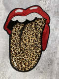 NEW, Leopard Sequin Lips With Velvet Tongue Patch (iron-on) Size 12", LARGE Bling Patch for Denim Jacket, Shirts, Hoodies, and More