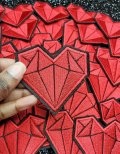 Dope, 2-pc Set, Red Heart Shaped Diamonds, 2-inch Patch, Iron or Sew on Embroidered Applique; Diamond Patch, Popular patches and appliques