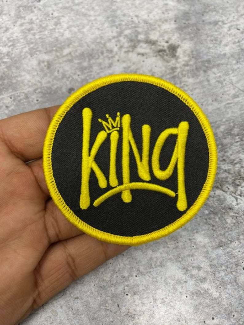 Pro Black "KING" Popular Patch, 4-inch Circular Iron-on Embroidered Patch; Pro Black Patch, DIY Craft Apparel & Accessories
