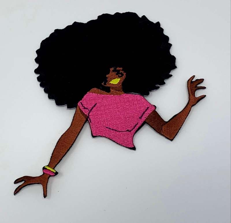 New, "Sassy Pink" Big Hair Chic with Poppin Lime Lipgloss, Iron or Sew-on Embroidered Patch, Exclusive Appliques, Size 4"