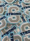 Chenille, Monogram Letter, "S" Embroidered Word STRONG, Blue, Gray, White, Size 6", Iron-on Backing, Medium Applique, Varsity Patch for Men