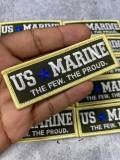 New "US MARINE" Military Emblem, Yellow & Gray, with Blue Star, Embroidery Patch, Size 3"x1", Iron-on Patch, Small Badge for Clothing
