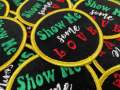 New Arrival, "Show Me Some Love, VELVET Motivational Quote Patch, 3" inch, Diy Applique, Iron-on Patch, Jacket Patch, Red/Green/Gold/Black