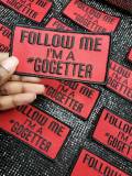 Red Embroidered Patch, "Follow Me I'm a Go-getter" Iron-on Embroidered Patch for Entrepreneurs; Size 4"x2"