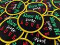New Arrival, "Show Me Some Love, VELVET Motivational Quote Patch, 3" inch, Diy Applique, Iron-on Patch, Jacket Patch, Red/Green/Gold/Black