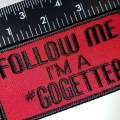 Red Embroidered Patch, "Follow Me I'm a Go-getter" Iron-on Embroidered Patch for Entrepreneurs; Size 4"x2"