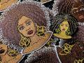 Soul Queen, 2-pc Enamel Pin & Patch Set, Black Girl with 4C Hair and "Soul" Earrings, Iron on, Accessories for Bags, Jackets, Shoes, DIY