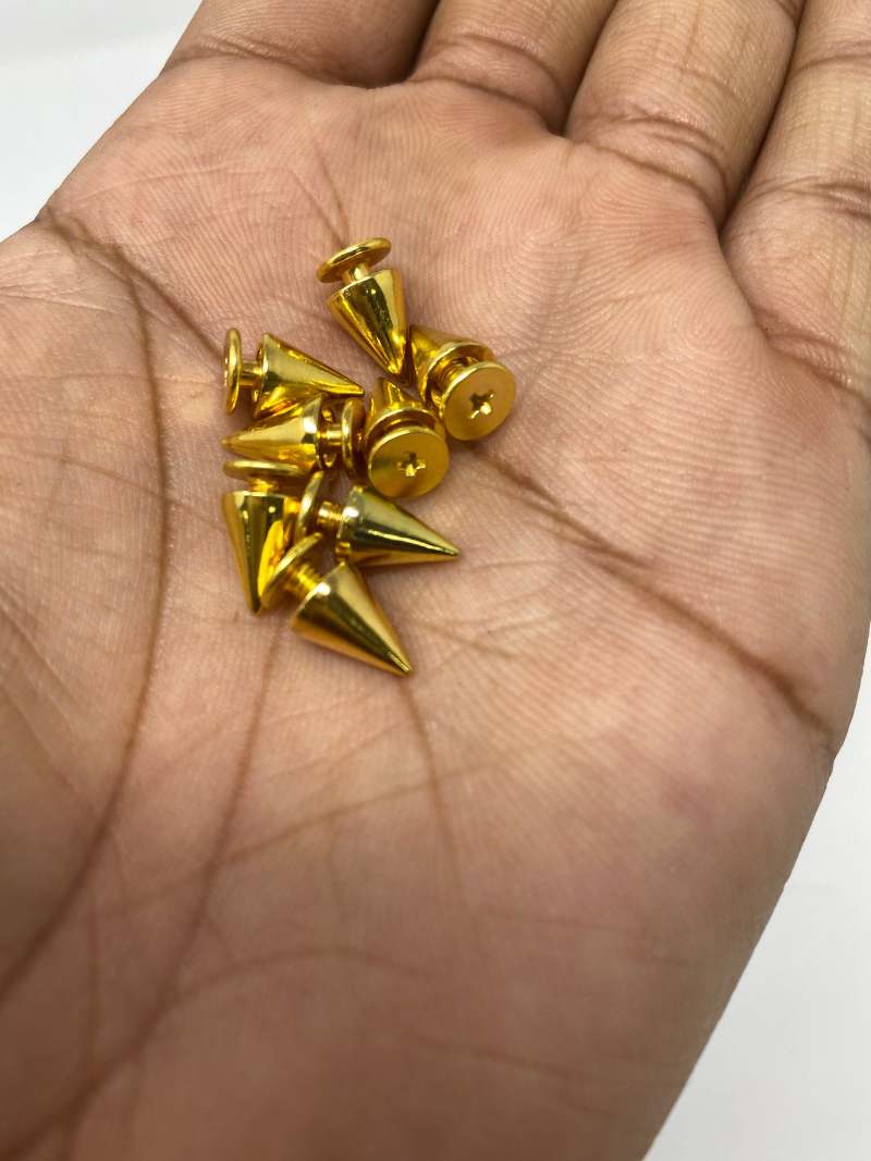 NEW, "Screw on Spikes", 10mm 3/8" GOLD Spiked Studs, Cone Spikes Screw-back Studs for Clothing, Leather, Spikes with Screws, 100 PCS