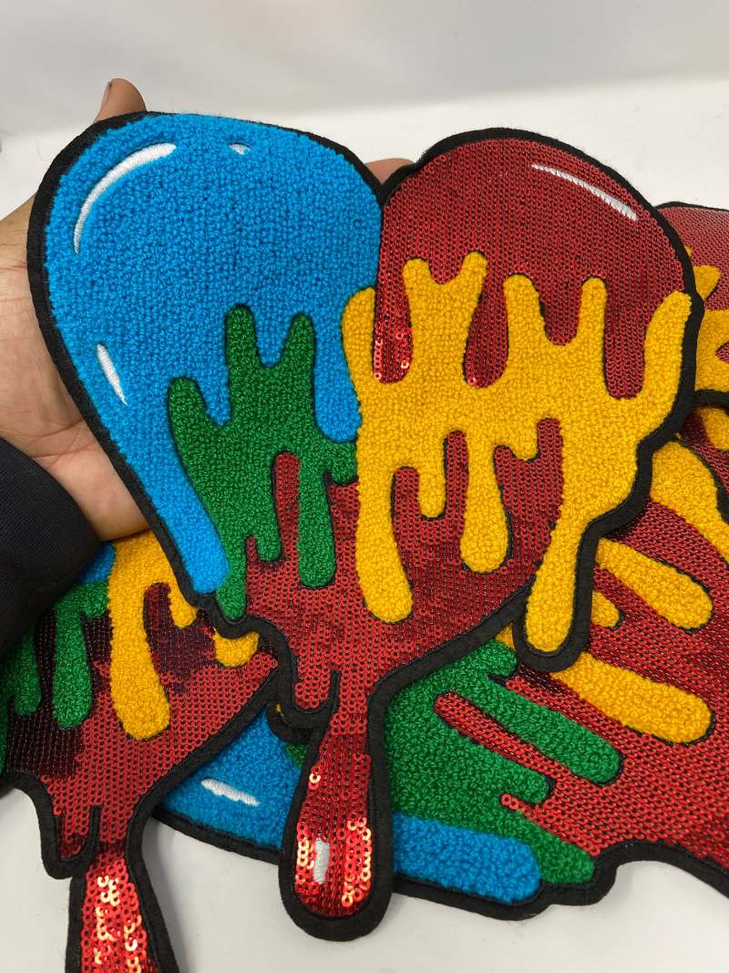 Vibrant 1-pc Chenille Patch "Colorful Dripping Heart " Patch (sew-on) Size 9X11", Exclusive Chenille Patch, Denim Jacket, Shirts, & Hoodies