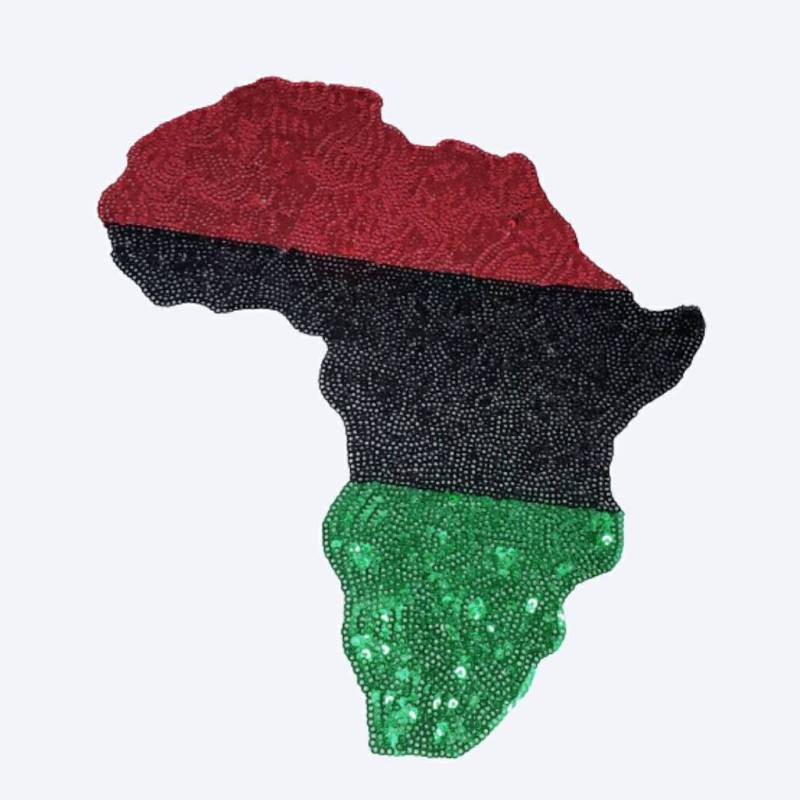 SEQUINS, "Pan-African Flag" Iron-On RGB Afrocentric Patch; Juneteenth, Marcus Garvey Unia Flag, Red, Green, & Black, 10," Jacket Patch