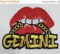 Poppin' Red Lip "Gemini" w/Gold Metallic Chain|Iron-On Patch|Astrology Applique|Cool Embroidered Patch|DIY Patch for Denim & Accessories