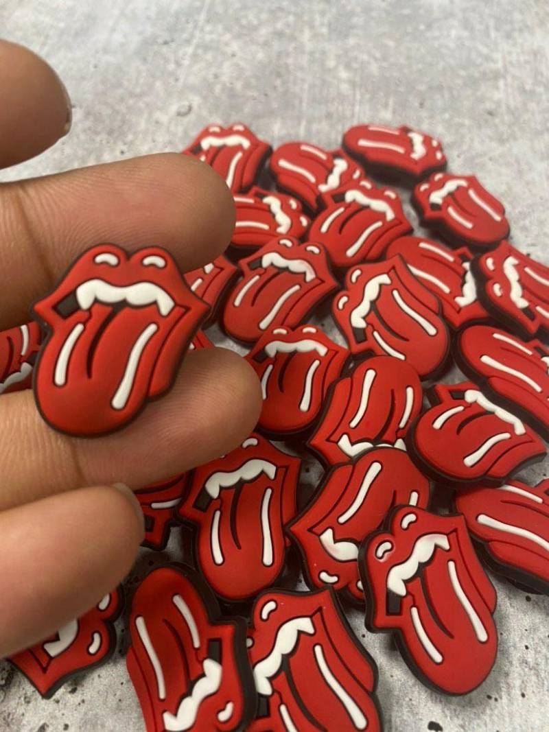 Exclusive 1-pc "Rockstar Tongue & Lips " Girly Charm for Crocs; Symbolic Statement Charms for Clogs; Charm for Shoes and Silicone Bracelets