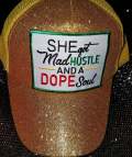 Cool, "She Got Mad Hustle..." Glitter Ponytail Hat, Messy Bun Hat, Women's Empowerment, Bling Hat, Bad Hair Day Hat, Gifts for Her