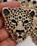 Exclusive, Gold & Black Leopard/Jaguar Charm with Rhinestones, 1-pc Flatback Charm for Crocs, Phone Cases, Sunglasses, and Decor! Size 2"x2"