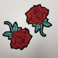 Floral 2 pc set, Red Rose Buds with teal stems  (size 3-inches), matching embroidered iron-on floral patches, Flower Patches, Rose Embroider
