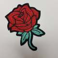 Floral 2 pc set, Red Rose Buds with teal stems  (size 3-inches), matching embroidered iron-on floral patches, Flower Patches, Rose Embroider