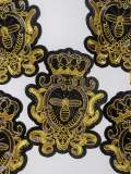 Metallic Gold, Black and Gray Royal Bee Crest, With Crown Emblem patch, DIY, Embroidered Applique Iron On Patch, Size 3"