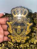 Metallic Gold, Black and Gray Royal Bee Crest, With Crown Emblem patch, DIY, Embroidered Applique Iron On Patch, Size 3"
