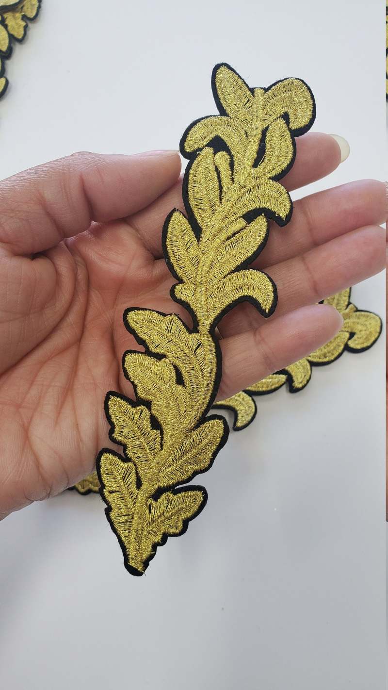 NEW ARRIVAL, 2Pc. Gold Royal Feather Emblem patch, DIY, Embroidered Applique Iron On Patch, Size 6"