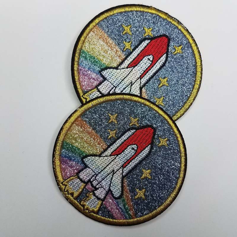 2-pc set, Shuttle w/Stars, Circle Patch 3x3 inch Cool Appliques For Clothing, Iron-on Embroidered Patch; Denim and Accessories Patch