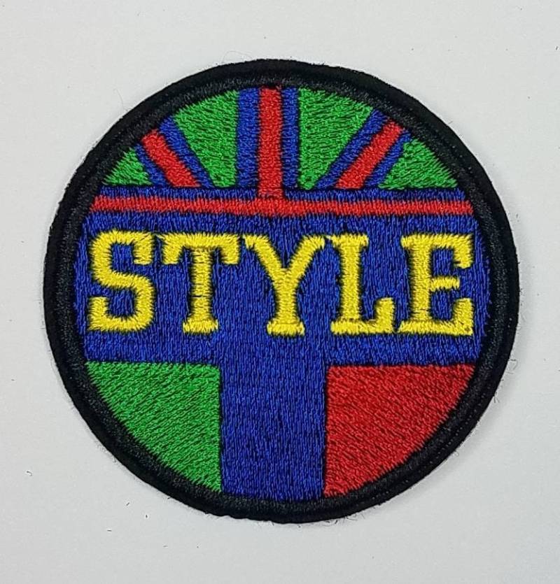 Cool, Circular "Style" Badge, Vintage Iron on  Embroidered Patch, Statement Applique, Cool patch for clothing, 3-inch x 3-inch badge