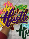 Exclusive, Purple & Gold "Hustle" Chenille Patch (iron-on) Size 10"x8", Varsity Patch for Denim, Shirts and Hoodies, Large Patch