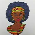 Mother of the Earth, Kente Cloth, Africa Lady, Iron-on Embroidered 3D Afrocentric Patch; Size 4", Beautiful Kente Lady Patch