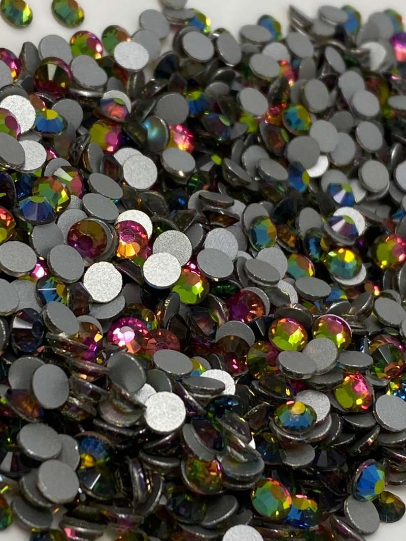 Glass Rhinestones "DARK AB CRYSTAL" Non-Hotfix, Sizes SS6 - SS30, Faceted Rhinestone Crystals, Round FlatBack Glass (1440), Periciosa Stones