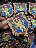 Premium Iron On, Royalty Lion w/Flag Crest, 2pc/set, Copper  Metallic, Blue Emblem patch, DIY, Embroidered Applique Iron On Patch, Size 3.5"